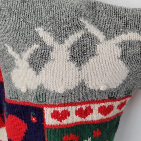 Vintage Women Novelty Twee Shetland Wool Sweater Granny Country Patchwork Large - Picture 9 of 13